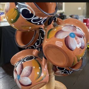 5 Mexican flower cups with stand